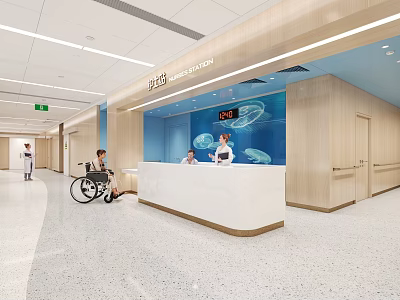 Modern Hospital Outpatient Clinic Reception With Medical Staff And Patient 3d model