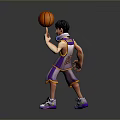 Cartoon Basketball Player In Purple Jersey Holding Ball On Wooden Floor