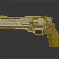 Vintage Metallic Revolver With Silver Body And Brown Wooden Grip Design