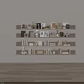 Decorative Ornaments Set With Books Photo Frames Plants And Statues On Shelves