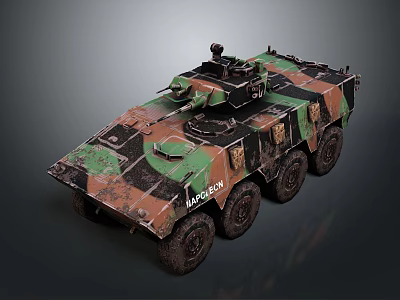 Armored Military Vehicle LAV III Model With Camouflage Paint Six Wheels And Top Mounted Weapon 3d model