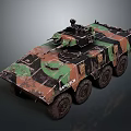 Armored Military Vehicle LAV III Model With Camouflage Paint Six Wheels And Top Mounted Weapon
