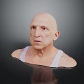 Bald Elderly Man in White Tank Top on Black Water with Gray Background and Reflection