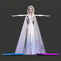 Blonde Elsa In White Gown With Blue Pink Ice Spikes Arms Outstretched On Reflective Ground