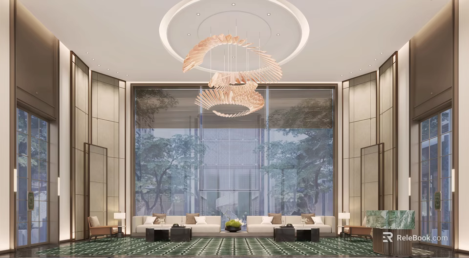 Modern Luxury Sales Office Reception Lobby With Artistic Chandelier And Premium Comfortable Sofa Furnishings 3d model 