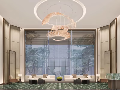 Modern Luxury Sales Office Reception Lobby With Artistic Chandelier And Premium Comfortable Sofa Furnishings 3d model