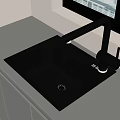 Stylish Black Quartz Kitchen Sink With Modern Faucet On White Countertop