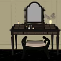 Vintage Dressing Table With Wicker Drawers Mirror Feather Decor And Upholstered Chair