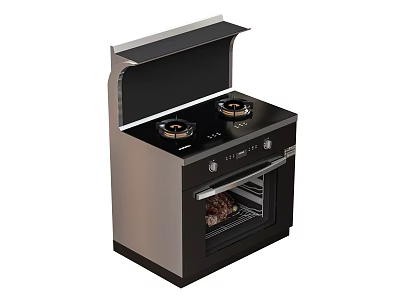 Modern Integrated Gas Stove With Two Burners And Oven In Black Silver Design 3d model