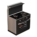 Modern Integrated Gas Stove With Two Burners And Oven In Black Silver Design