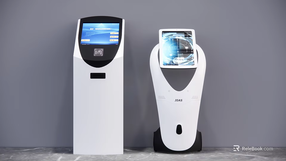 Modern Public Facility Self Service Kiosks With Interactive Displays And Sleek White Design 3d model 