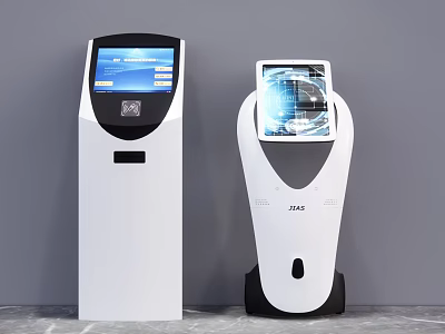Modern Public Facility Self Service Kiosks With Interactive Displays And Sleek White Design 3d model