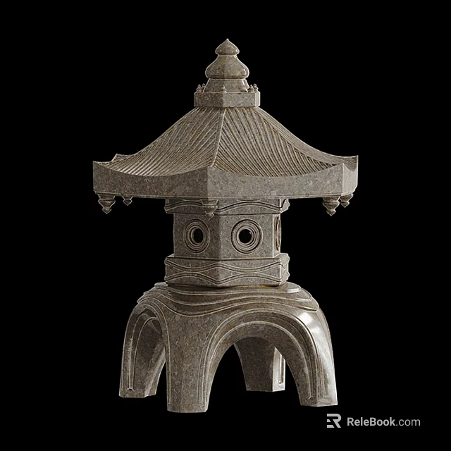 Traditional Stone Lantern With Pagoda Style Top And Carved Base Details 3d model 