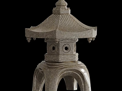 Traditional Stone Lantern With Pagoda Style Top And Carved Base Details 3d model