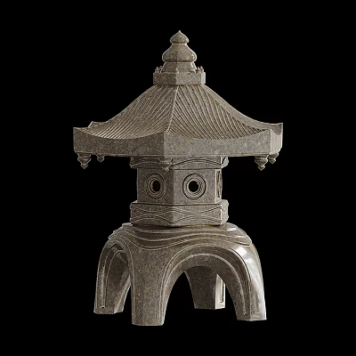 Traditional Stone Lantern With Pagoda Style Top And Carved Base Details 3d model