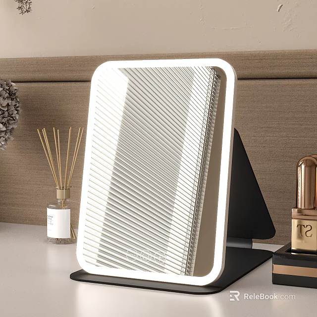 Tabletop LED Lit Mirror With Modern Design Reed Diffuser And Cosmetics 3d model 