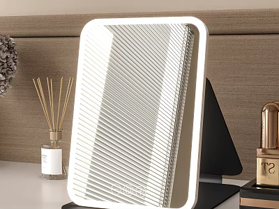 Tabletop LED Lit Mirror With Modern Design Reed Diffuser And Cosmetics 3d model