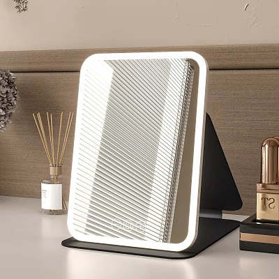 Tabletop LED Lit Mirror With Modern Design Reed Diffuser And Cosmetics 3d model