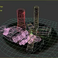Character And Creature Near Damaged Car Red Pillars Yellow Box Green Object