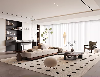 Modern Middle Ancient Home Living Room Middle Ancient Style Living Room Horizontal Hall Living Room Horizontal Hall Study Room Sofa Coffee Table Combination Middle Ancient Style Bookcase 3d model
