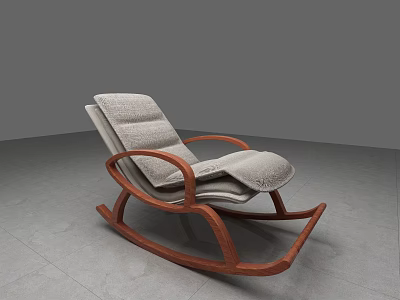 Comfortable Modern Rocking Chair with Soft Light Gray Cushion and Brown Wooden Frame 3d model