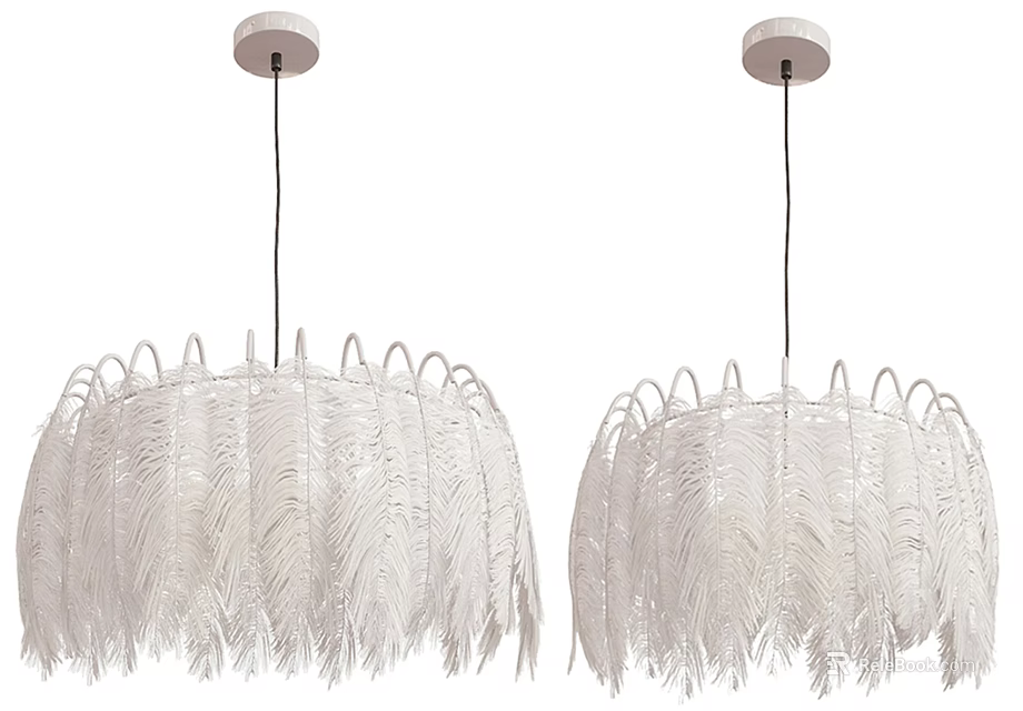 Two White Feather Chandeliers With Elegant Hanging Design For Modern Interior Decor 3d model