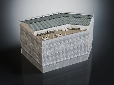 Modern Contemporary Office Building Design With Glass Curtain Wall And Roof HVAC Units 3d model