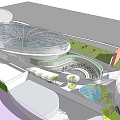 Modern Commercial Complex Architectural Design With Glass Dome Circular Structures And Green Landscaping