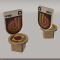 Two Numbered Decorative Emblems With Wooden Base And Colorful Spiral Design