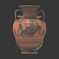 Ancient Clay Vase Sculptures With Hand Carved Painted Floral Bird Patterns And Double Handles