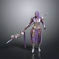 Fantasy Warrior In Purple And Gold Armor With Sword And Shield