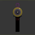 Futuristic Purple Weapon Gun With Yellow Spiral Structure And Black Handle Design