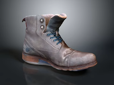 Vintage Leather Boots With Blue Laces And Brown Wooden Sole Casual Style Design 3d model