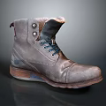 Vintage Leather Boots With Blue Laces And Brown Wooden Sole Casual Style Design