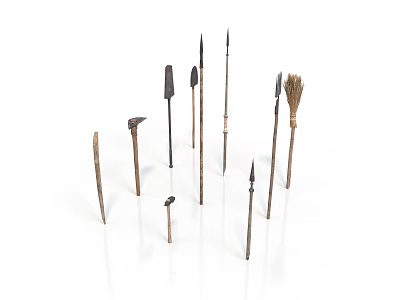 Ancient Weapons Collection Featuring Spears Arrowheads Axes And Tools On White Background 3d model