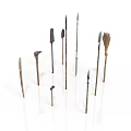 Ancient Weapons Collection Featuring Spears Arrowheads Axes And Tools On White Background
