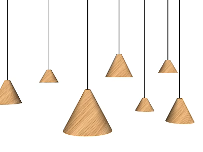Multiple Wooden Conical Pendant Lights Hanging With Light Wood Color On White Background 3d model