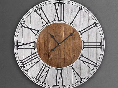 Rustic Wooden Wall Clock With White Frame And Black Roman Numerals 3d model
