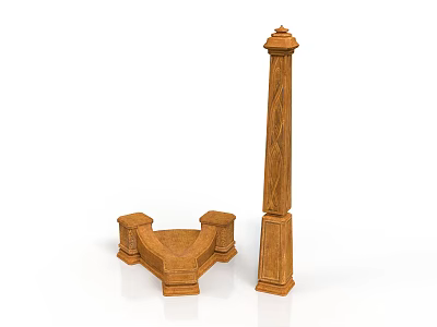 Architectural Wooden Column And Decorative Base Featuring Carved Texture Details 3d model