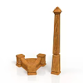 Architectural Wooden Column And Decorative Base Featuring Carved Texture Details