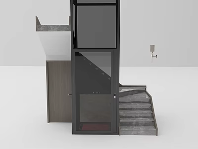Modern Staircase Design With Glass Railing Metal Frame And Gray Steps 3d model
