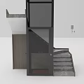Modern Staircase Design With Glass Railing Metal Frame And Gray Steps