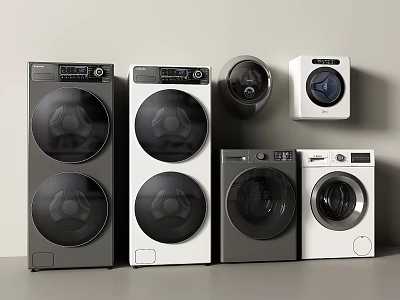 Modern Front Load Washing Machines In White And Gray Design 3d model