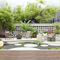 Beautiful Garden Outdoor Space With Comfortable Seating Fire Pit Lush Plants And Decorative Lights