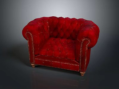 Elegant Red Tufted Leather Armchair With Classic Design And Stud Details 3d model