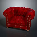 Elegant Red Tufted Leather Armchair With Classic Design And Stud Details