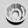 Round White Bathtub With Massage Jets And Circular Design Features