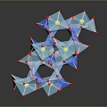 3D Geometric Composition Of Blue White Polyhedrons With Red Connecting Nodes