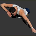 Man in White Tank Top Gray Shorts and Black Shoes Posing with Extended Right Arm