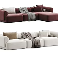 Cream and Burgundy L Shaped Sectional Sofa with Throw Pillows Blanket and Decorative Balls